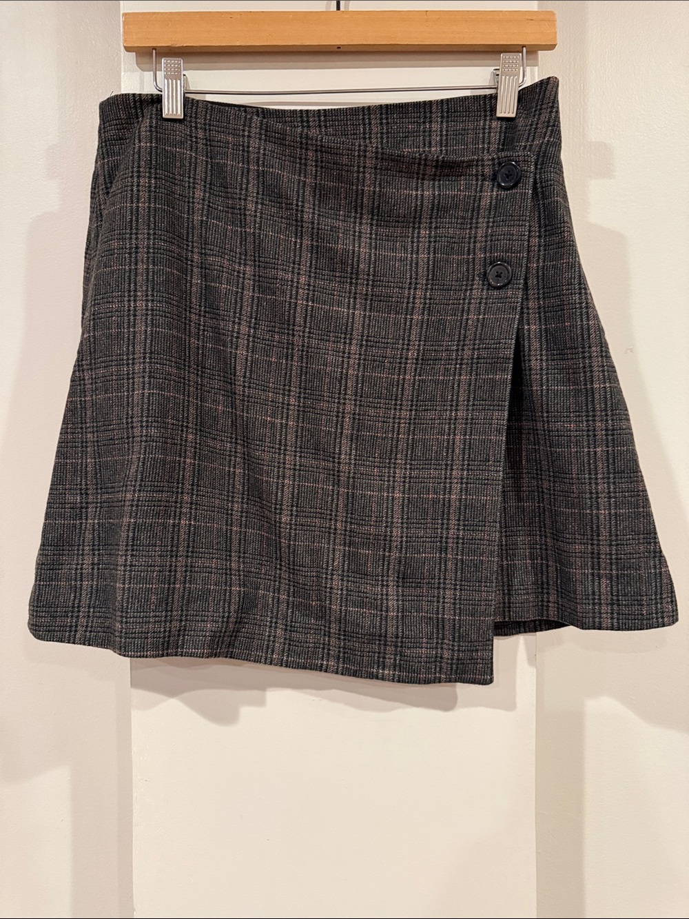 Wilfred Wool Plaid Mini Wrap Button Skirt Size 10